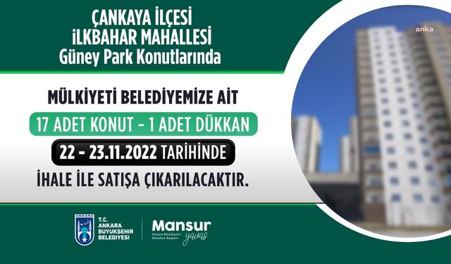 Ankara Büyükşehir Belediyesi'nden Konut Satışı